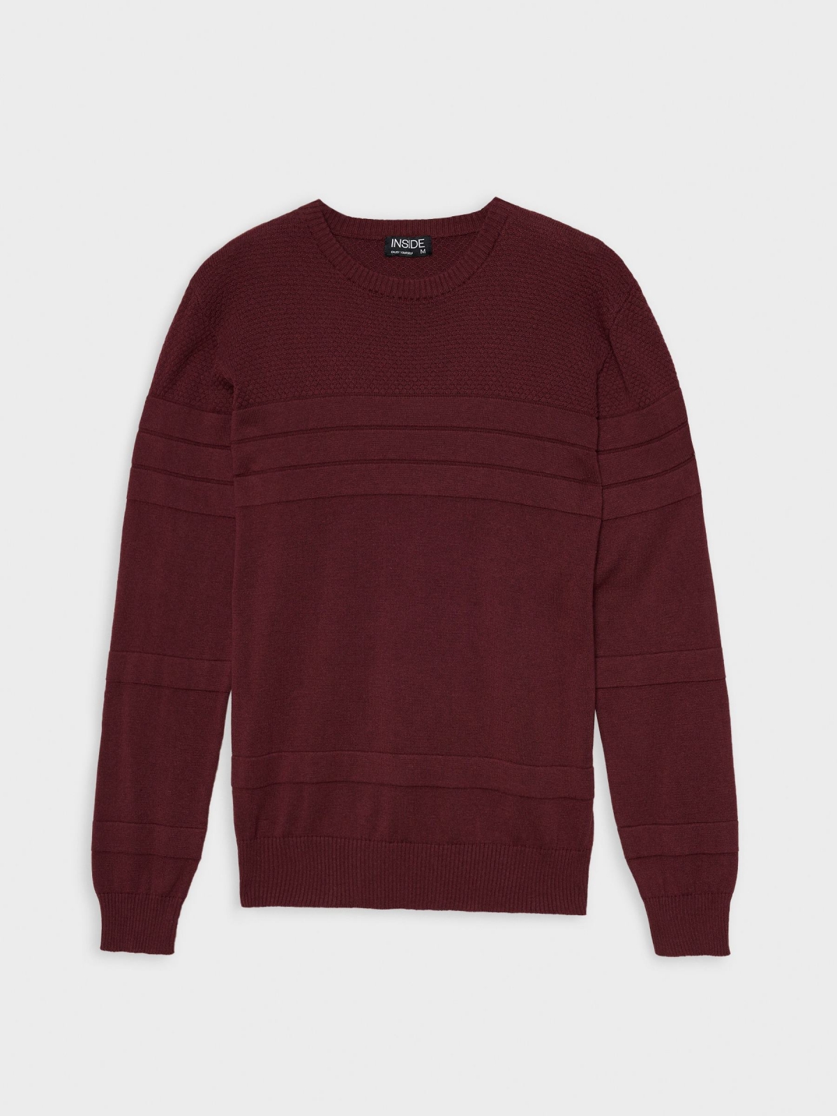  Basic striped texture sweater garnet front view