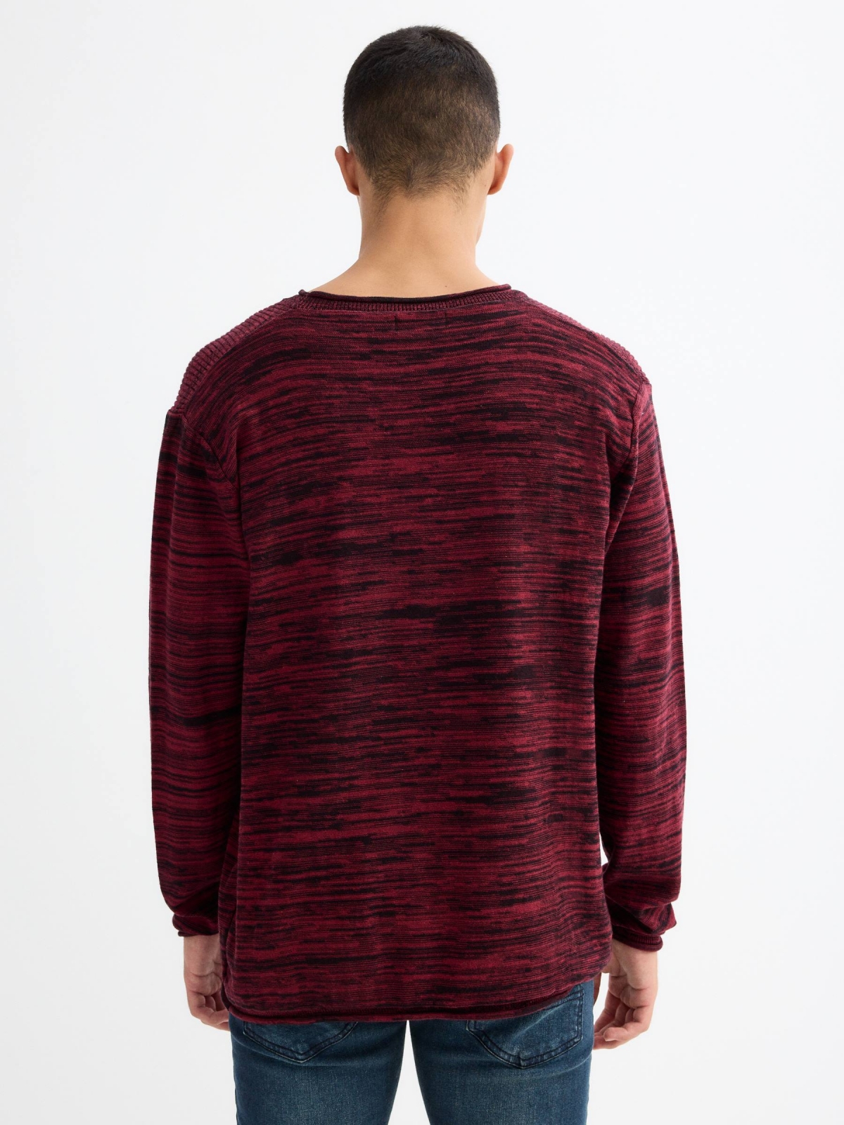 Combined ribbed sweater garnet middle back view