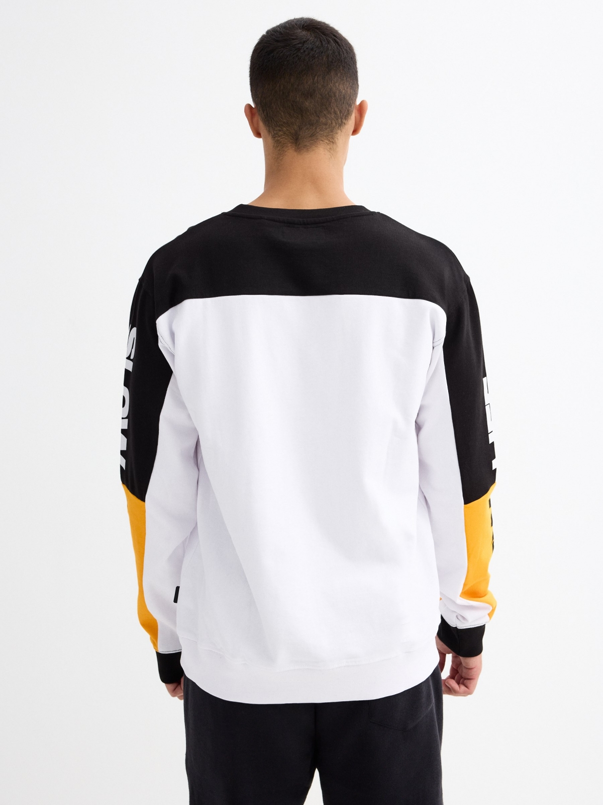 Sports sweatshirt white middle back view