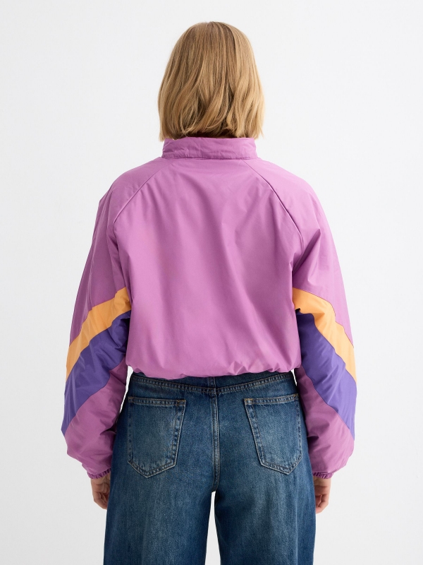 Nylon jacket color block color purple middle back view