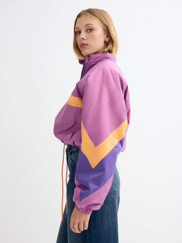 Nylon jacket color block color purple detail view