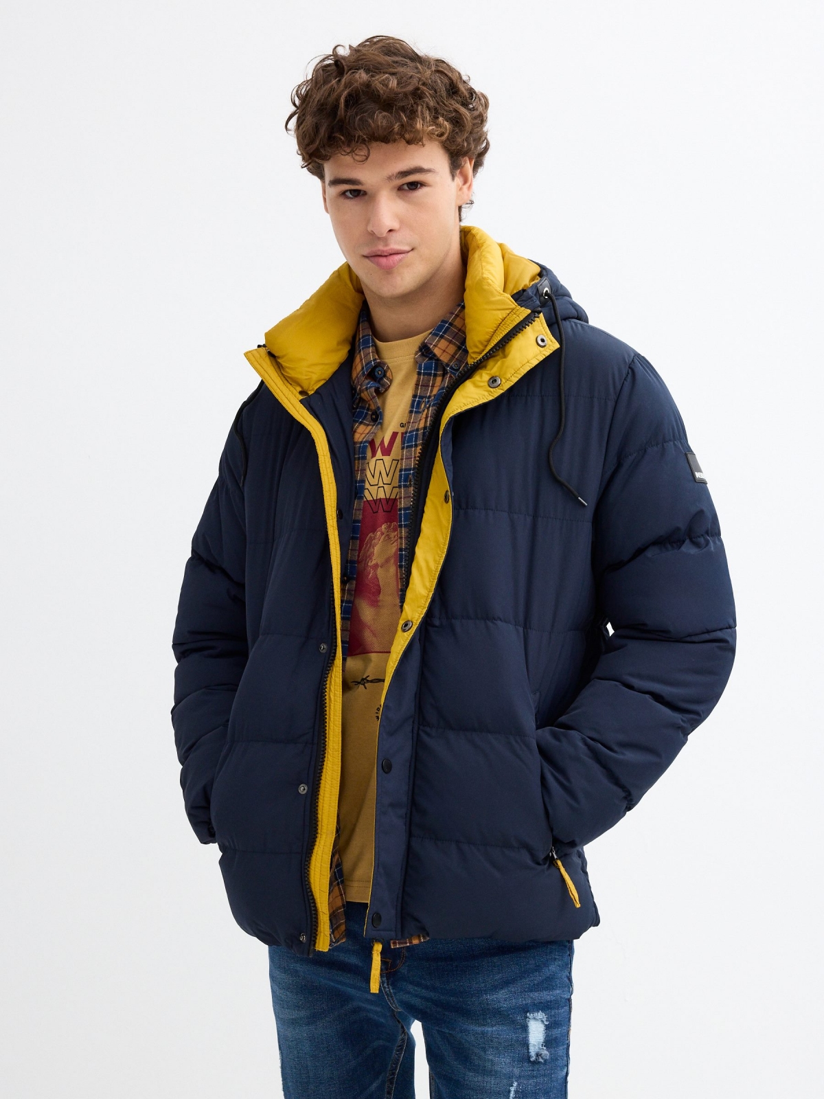 Contrast padded jacket navy middle front view