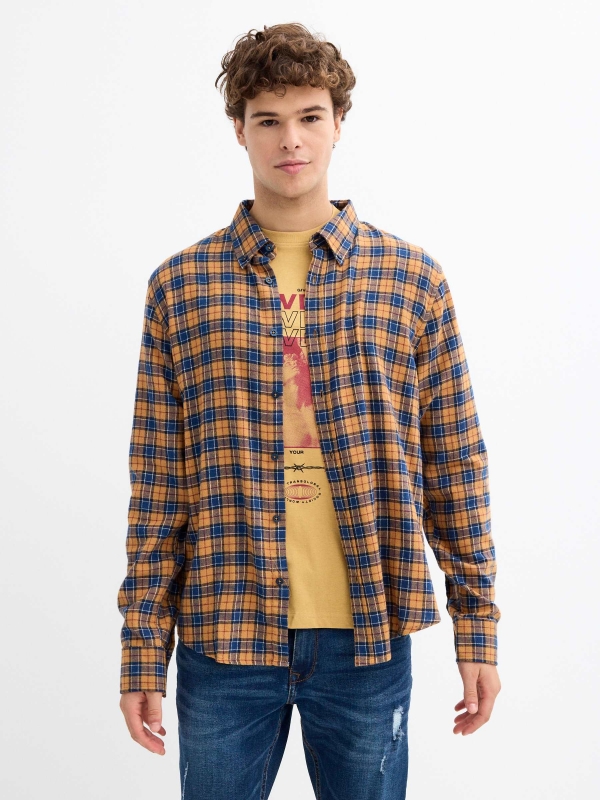 Plaid flannel shirt ochre middle front view