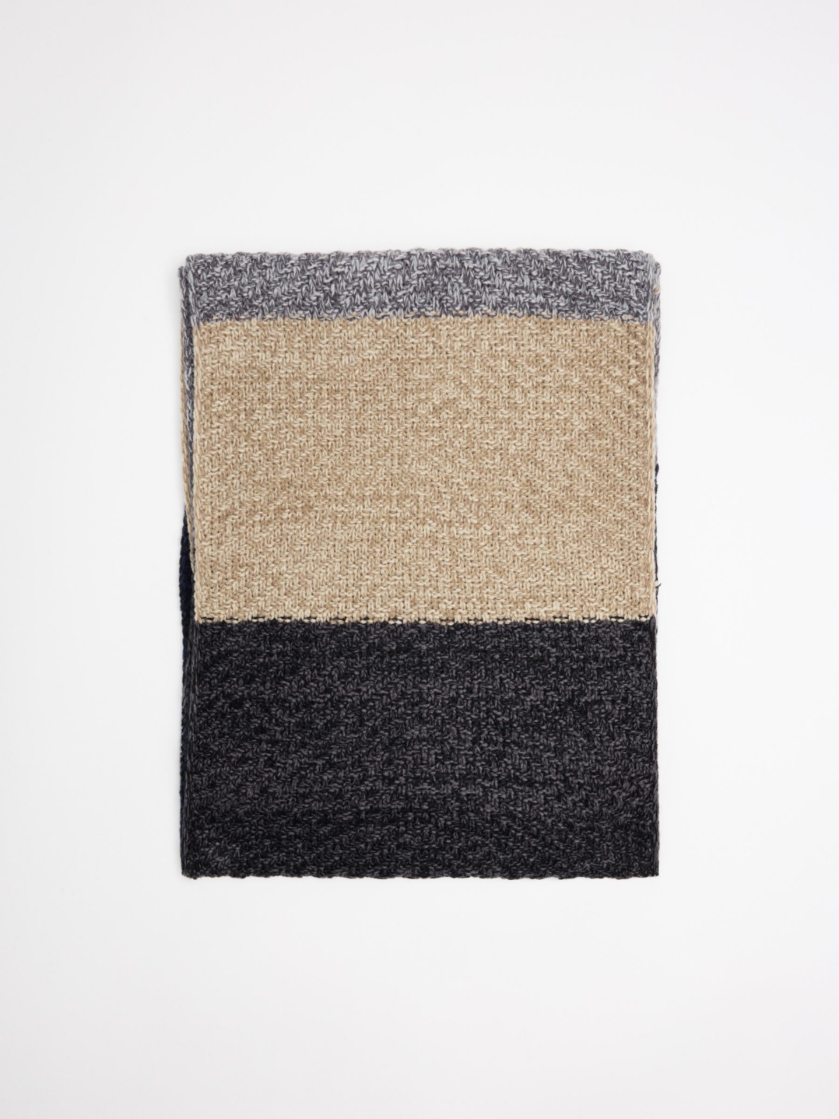 Tubular knitted scarf multicolor rolled view