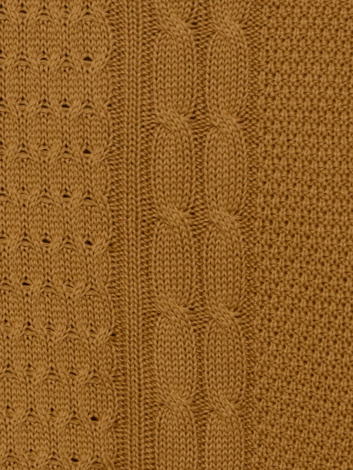 Two-tone cable knit sweater brown detail view texture