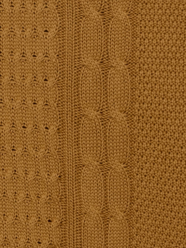 Two-tone cable knit sweater brown detail view texture