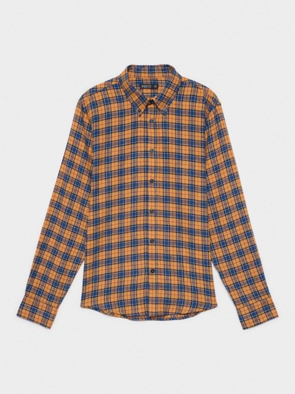  Plaid flannel shirt ochre front view