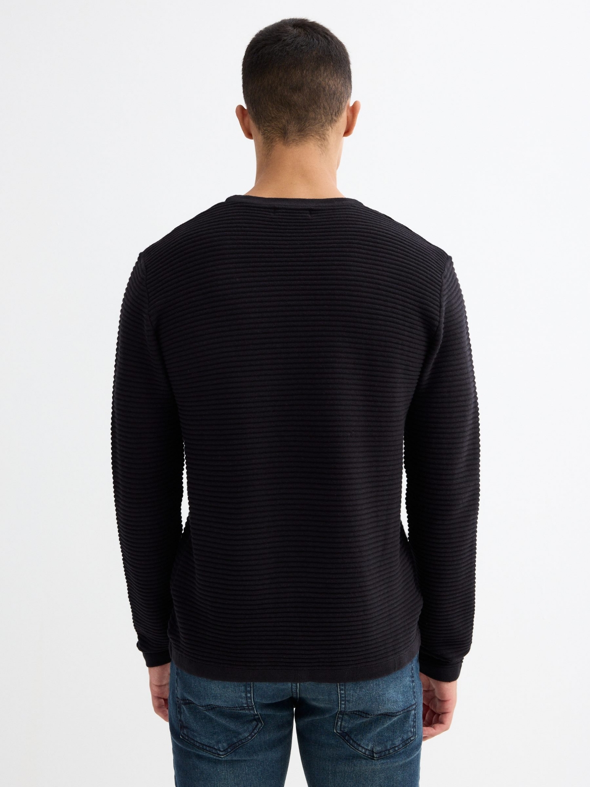 Basic ribbed sweater black middle back view