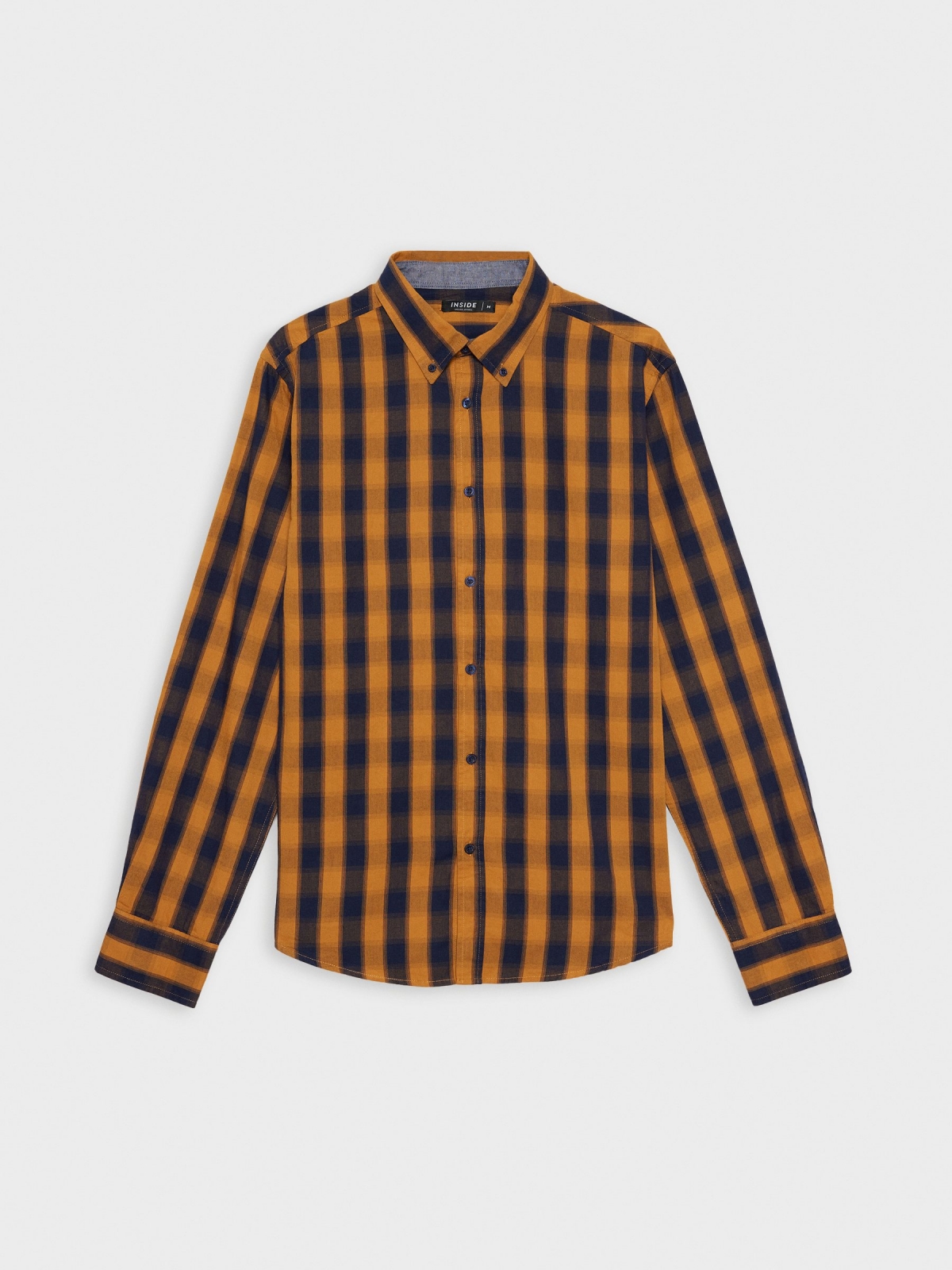  Casual plaid shirt ochre front view