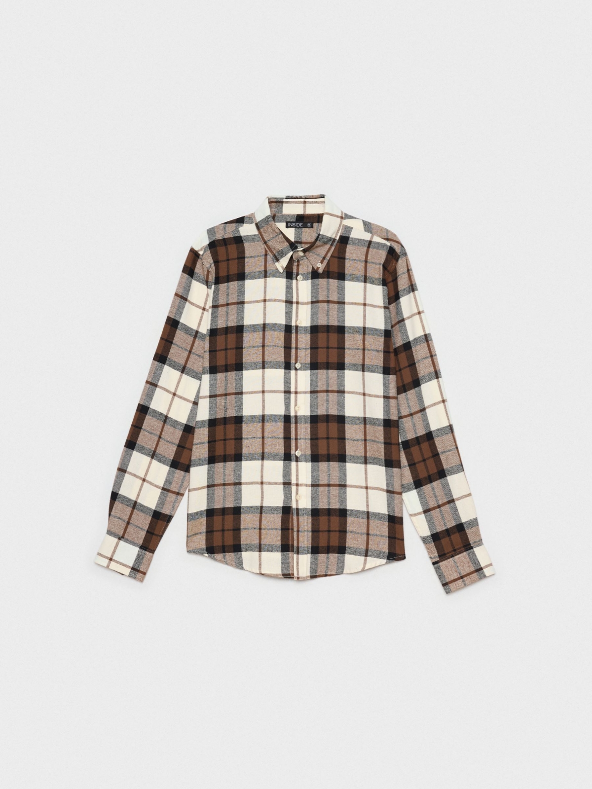  Plaid flannel shirt brown front view