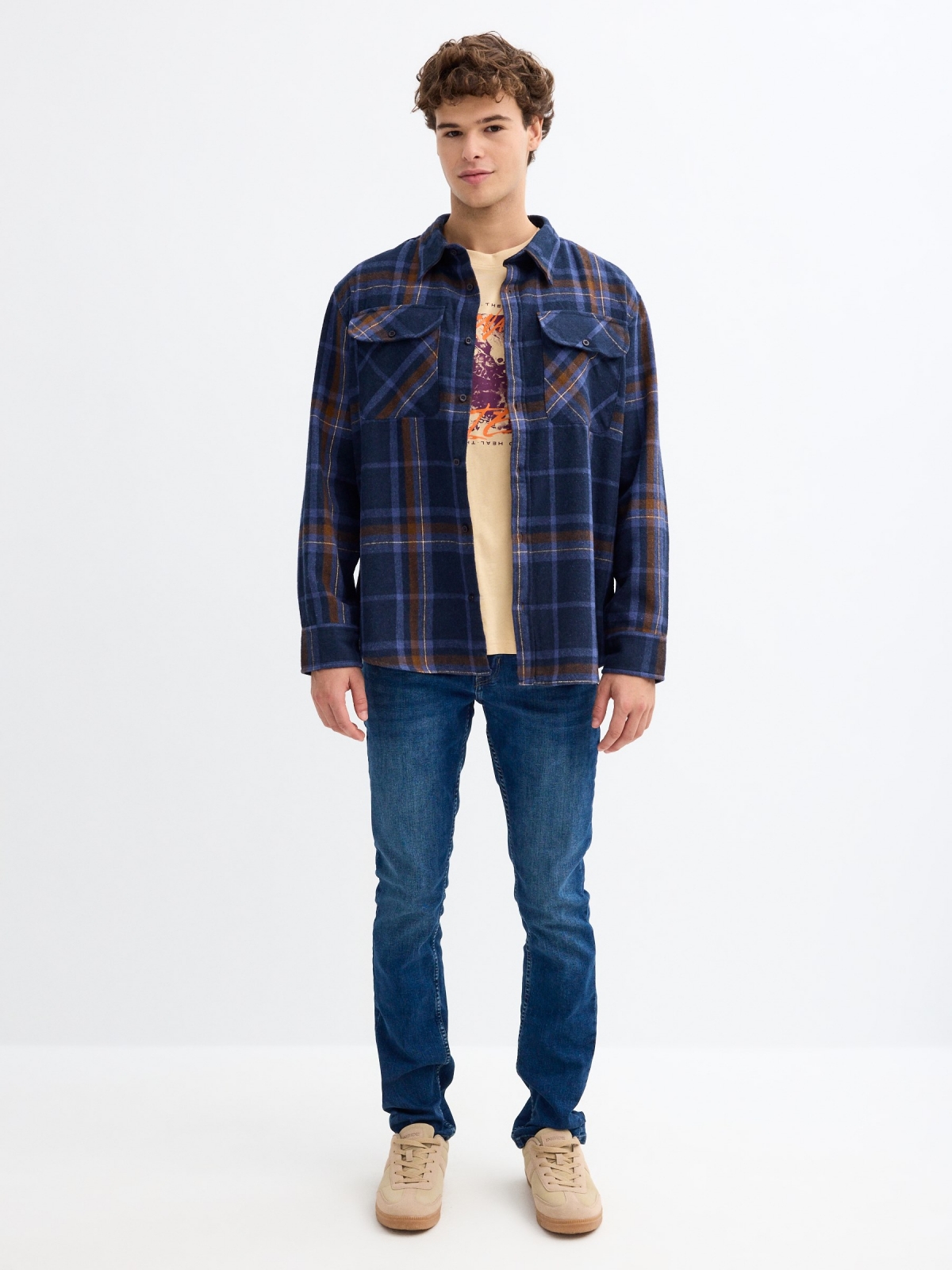 Plaid overshirt with pockets blue general front view