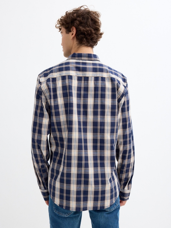 Plaid shirt with pocket blue middle back view