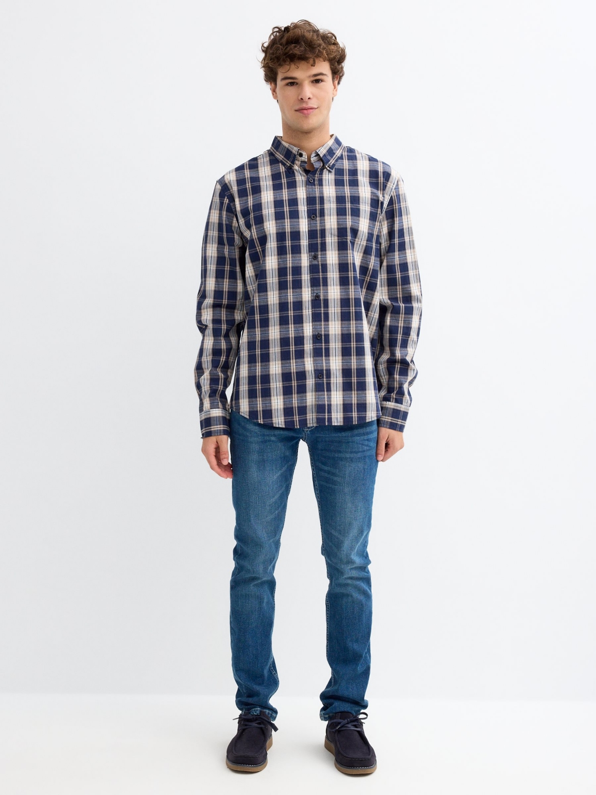 Plaid shirt with pocket blue general front view