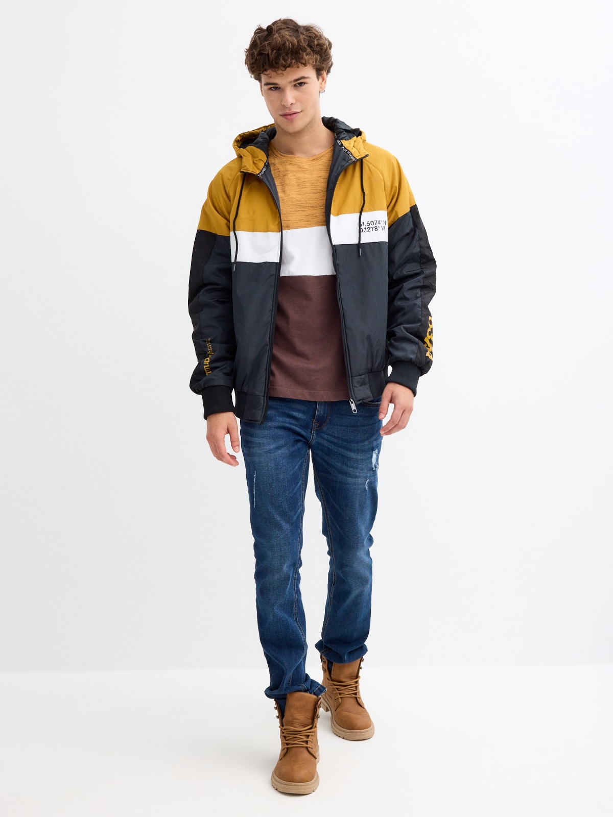 Nylon jacket coordinates ochre general front view