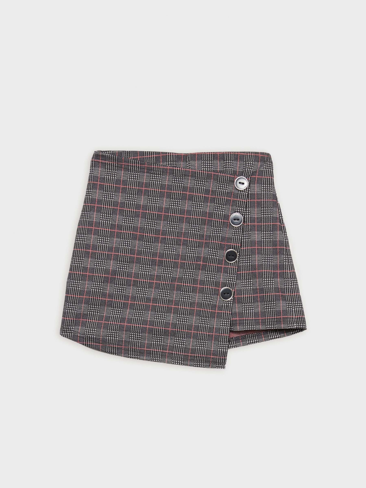  Plaid skort with buttons black front view