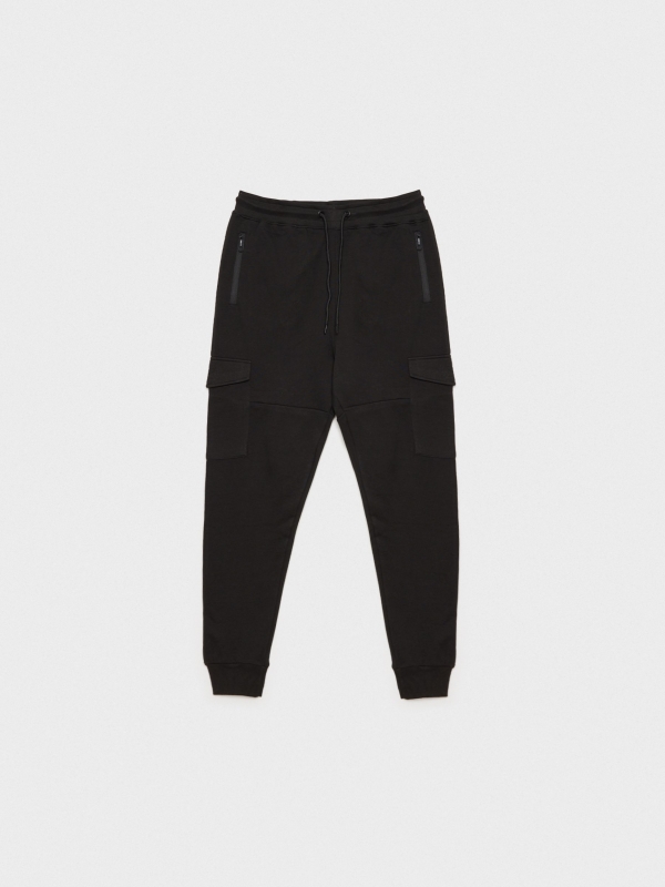  Plush jogger pants black front view