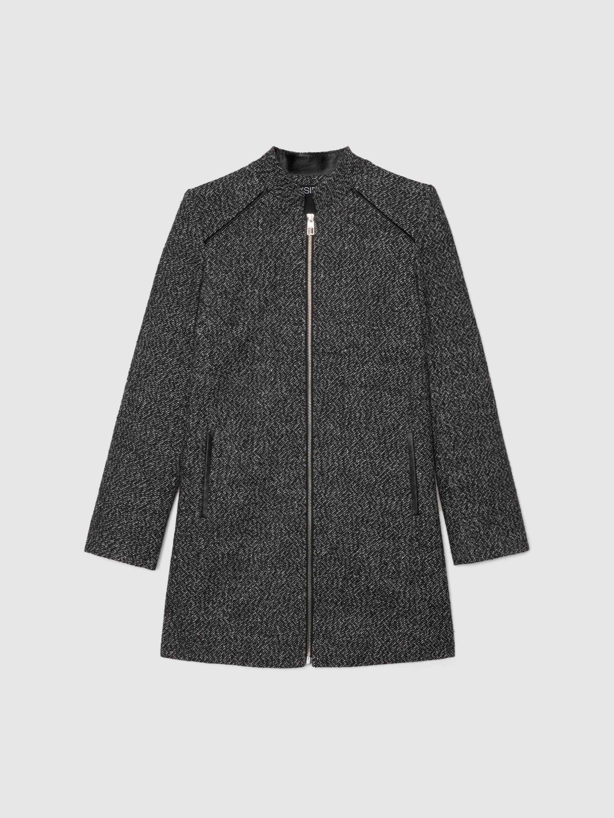  Grey tweed short coat with zipper black/beige front view