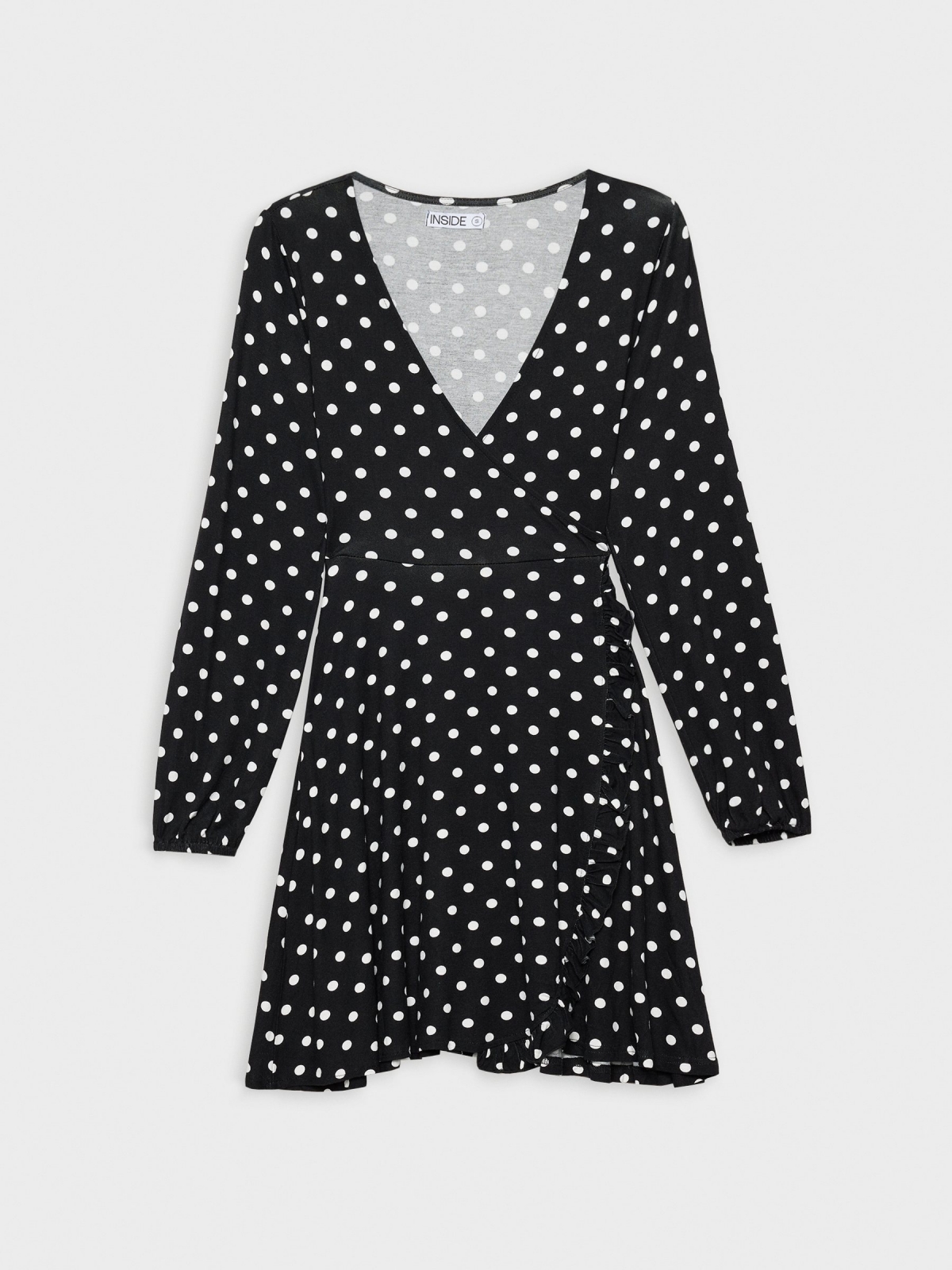 Polka dot print V-neck dress black back detail view