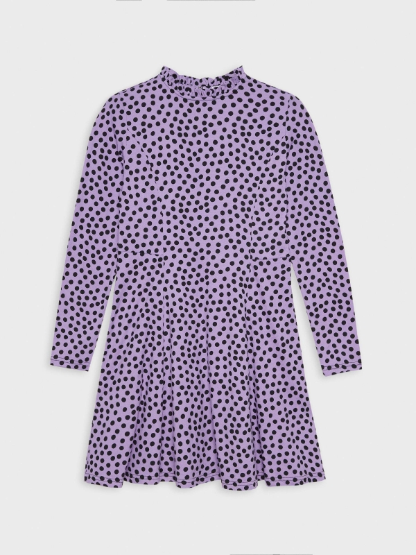  Perkins neck polka dot print dress lilac front view