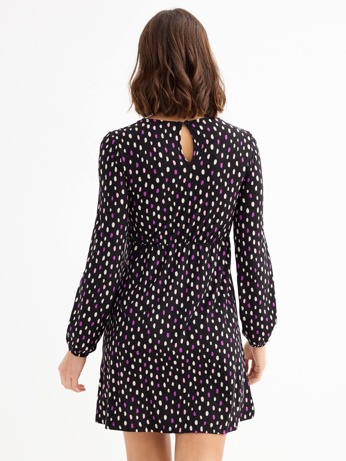 Total polka dots mini print dress black three-quarter back view