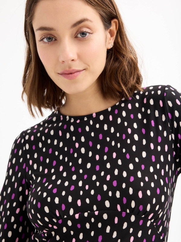 Total polka dots mini print dress black front detail view