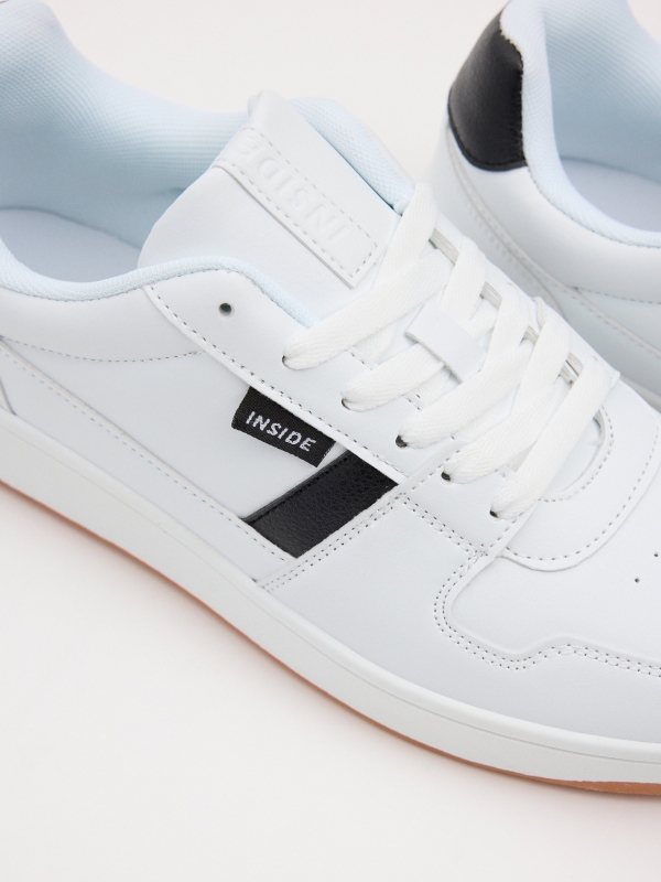 Combined leather-effect white sneakers white detail view