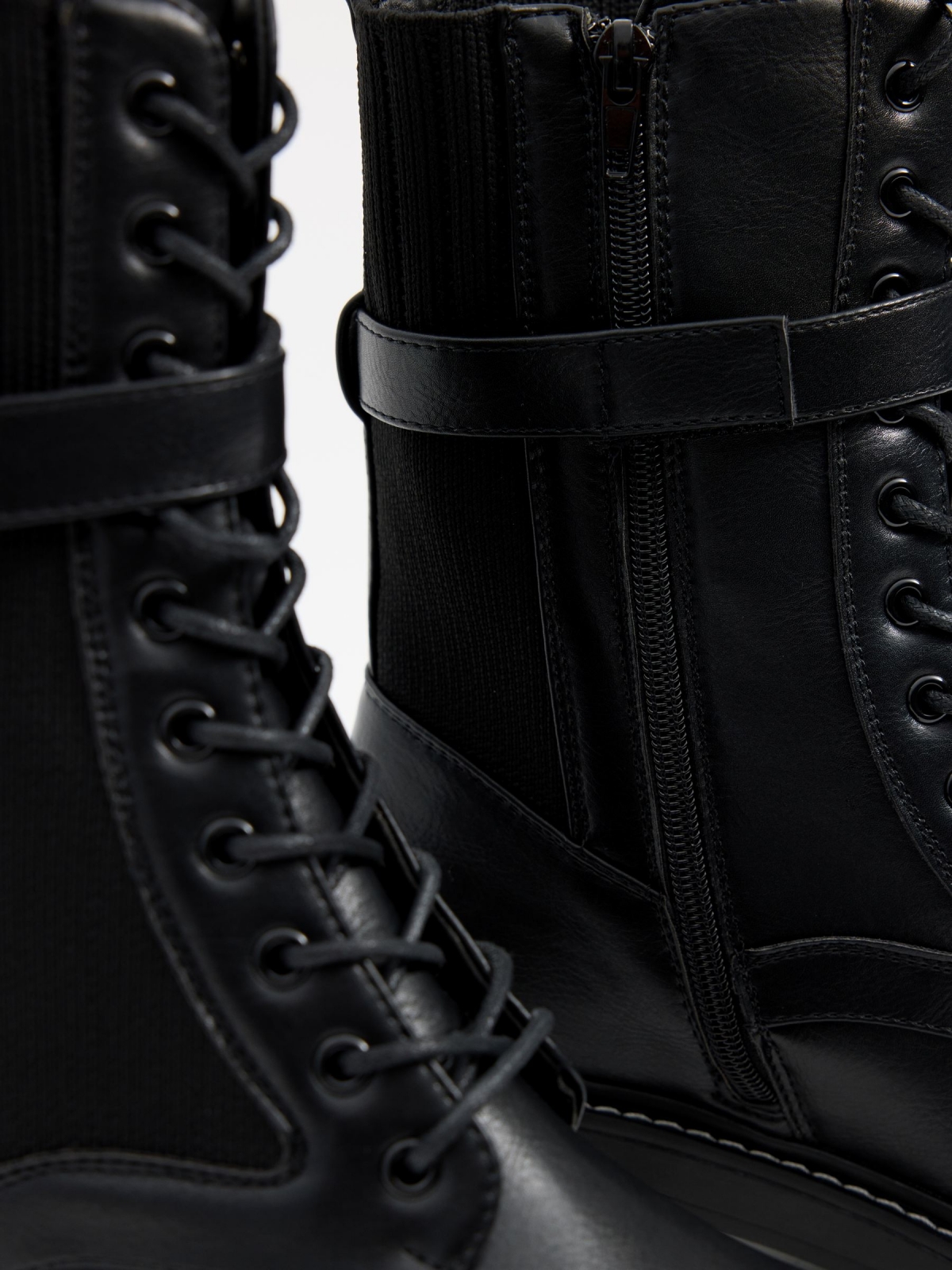 Combined buckle ankle boot black