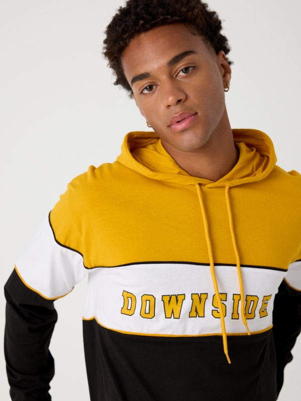Hooded t-shirt with text print black detail view