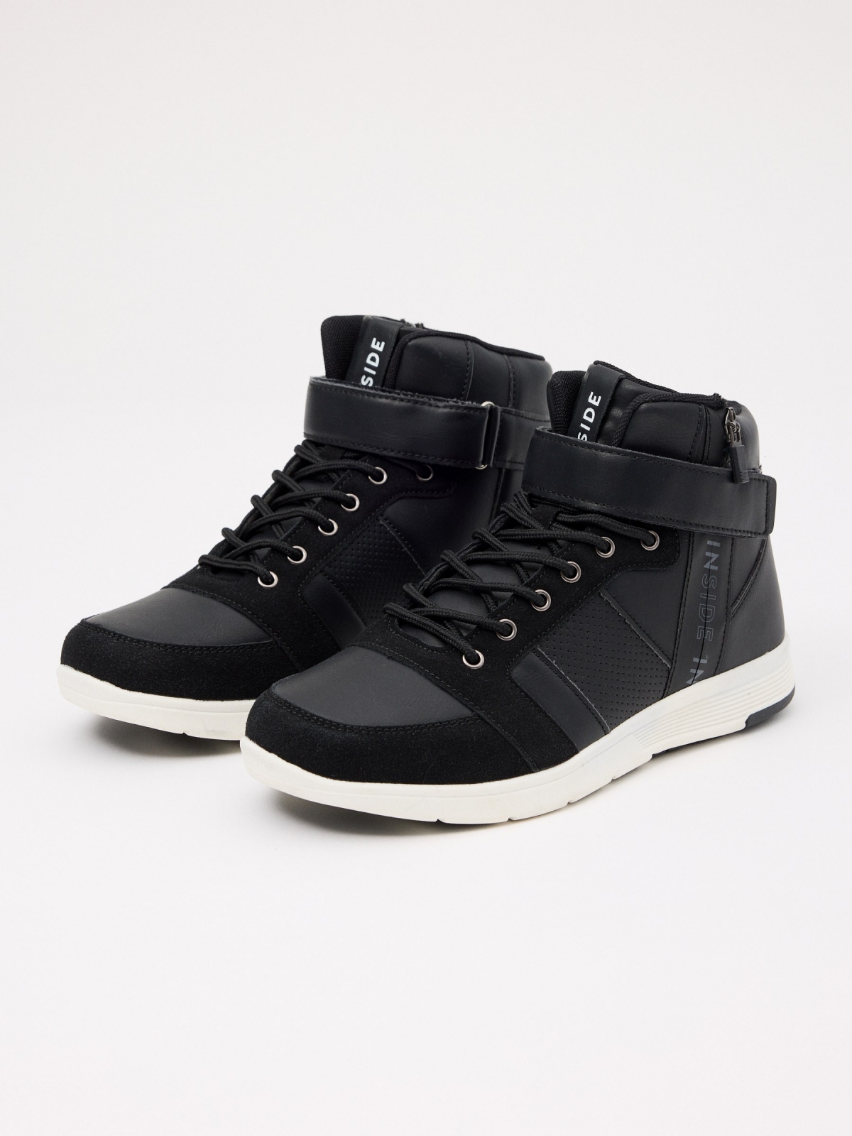 Combined zipper sports boot black 45º front view