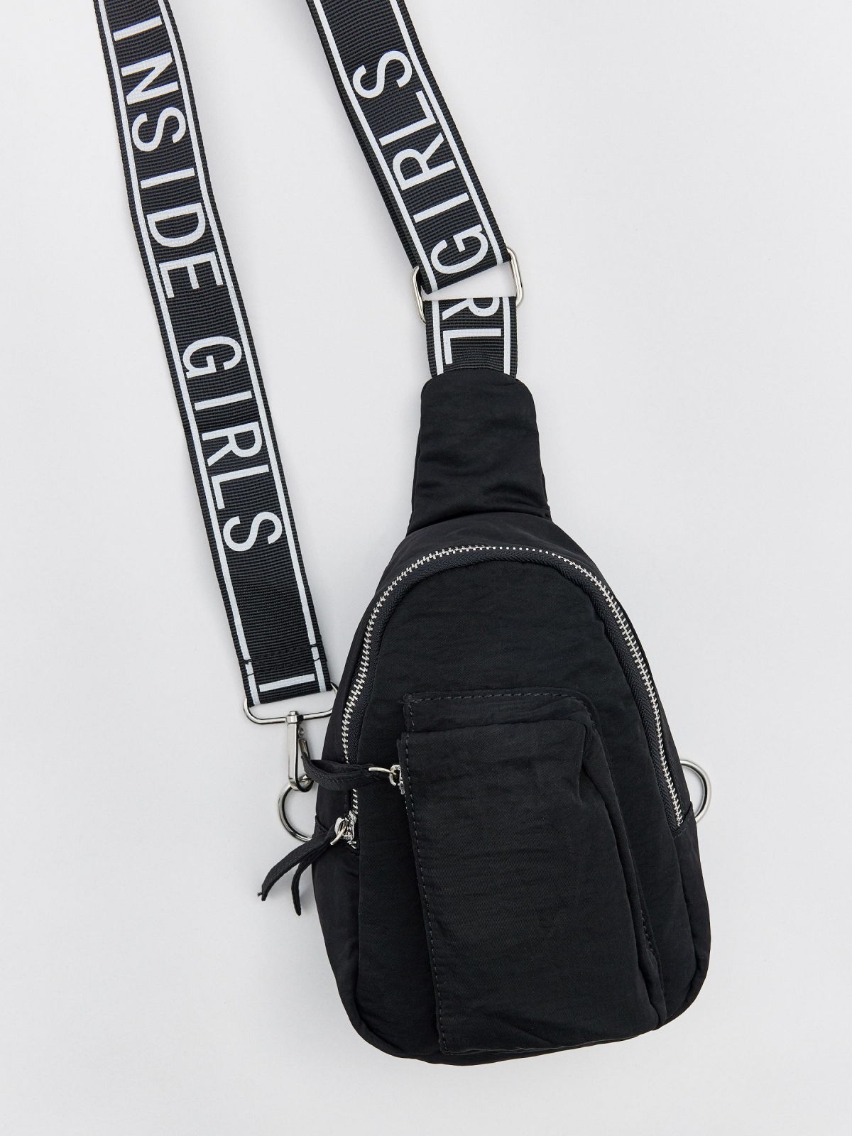 Printed strap crossbody bag black detail view