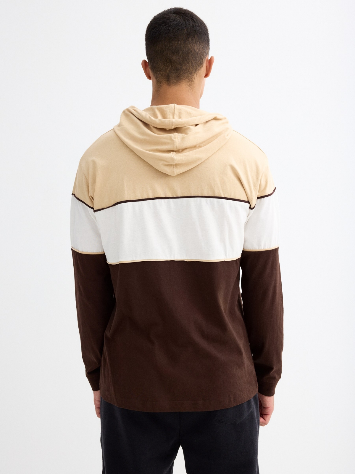 Hooded t-shirt with text print chocolate middle back view