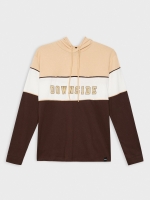 %Pto% Hooded t-shirt with text print chocolate front view