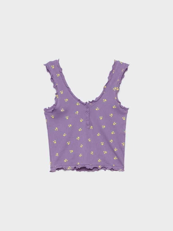  Crop Print Rib T-shirt purple