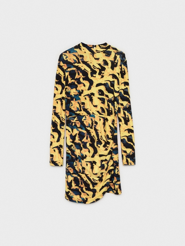  Draped mini print dress yellow front view