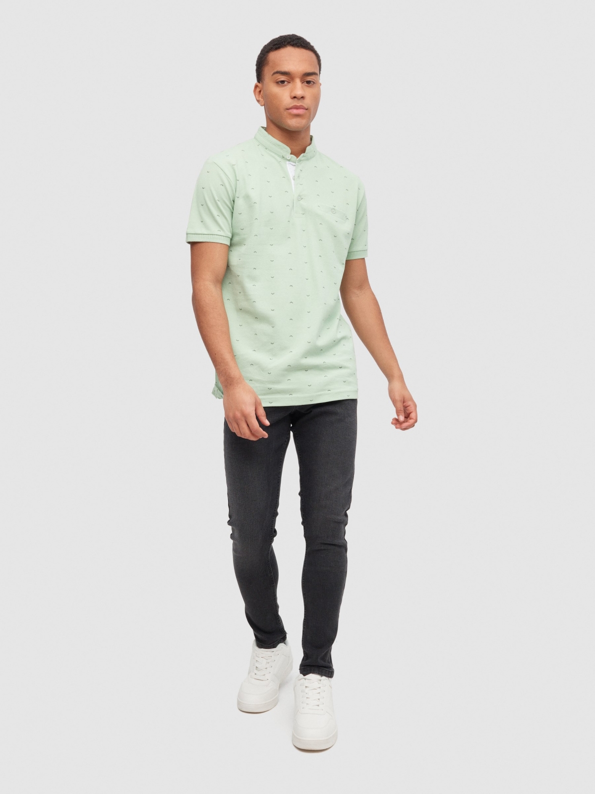 Minimal print polo mint front view