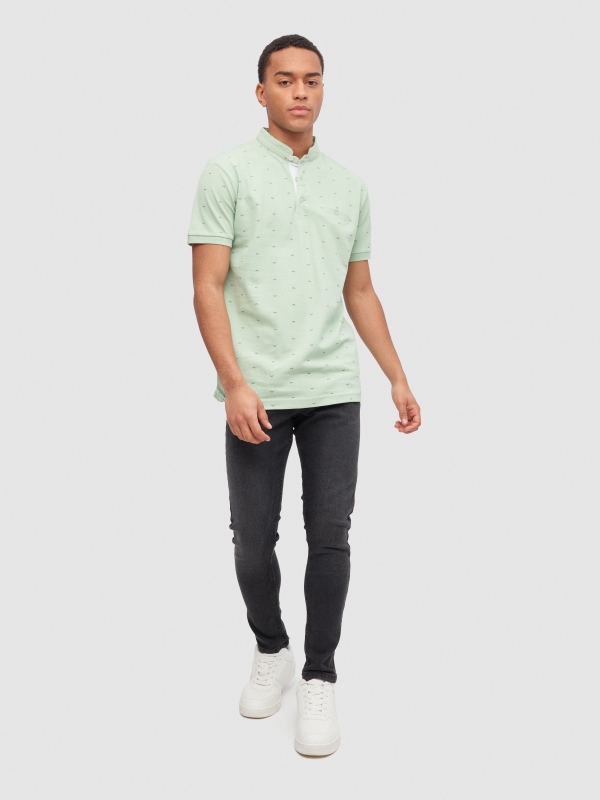 Minimal print polo mint front view