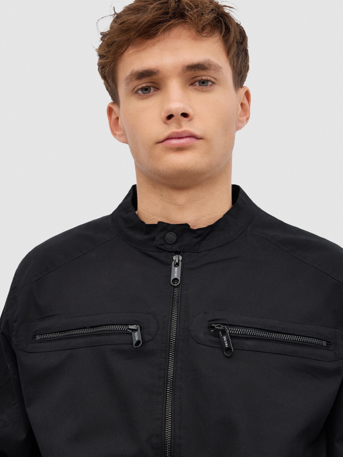 Nylon biker jacket black detail view