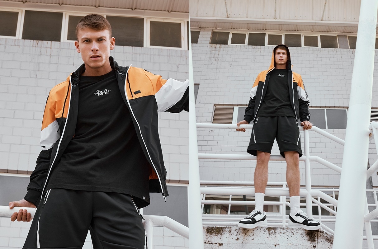 Lightweight hooded jacket black middle front view