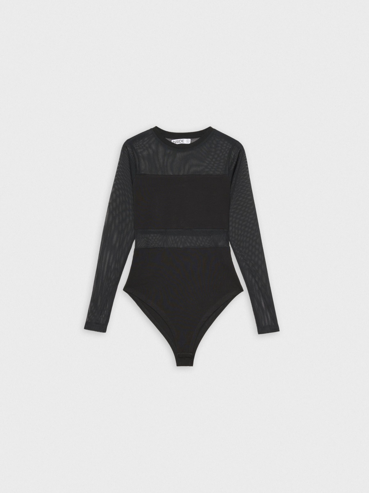  Combined tulle bodysuit black front view