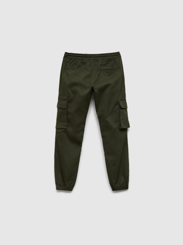 Pantalón jogger multibolsillos kaki vista trasera