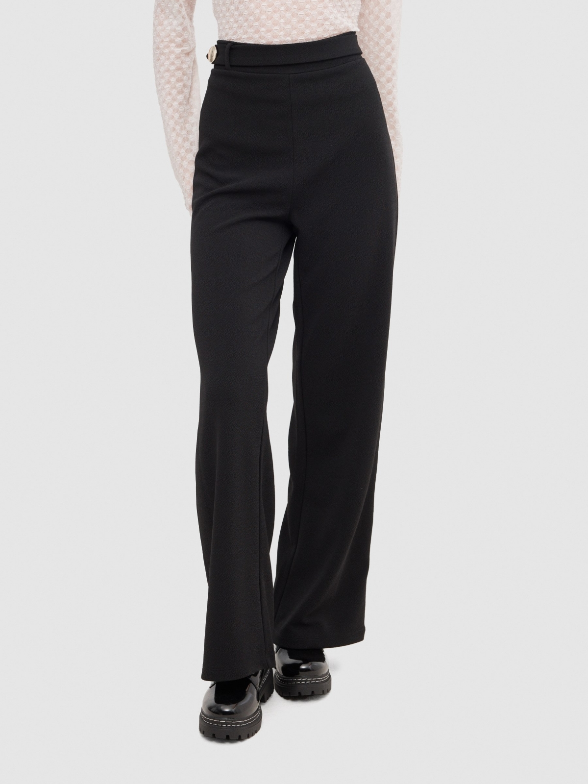 Palazzo pants with button black middle front view