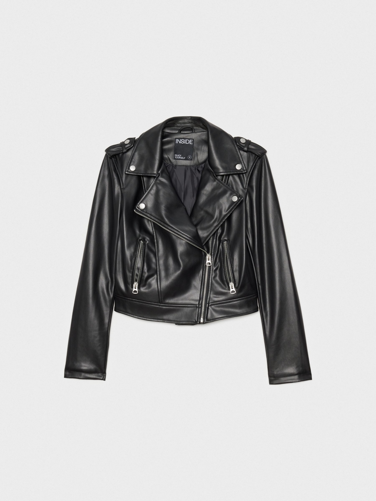  Biker jacket with lapel black front view