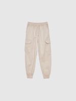 %Pto% High rise cargo jogger pants sand front view