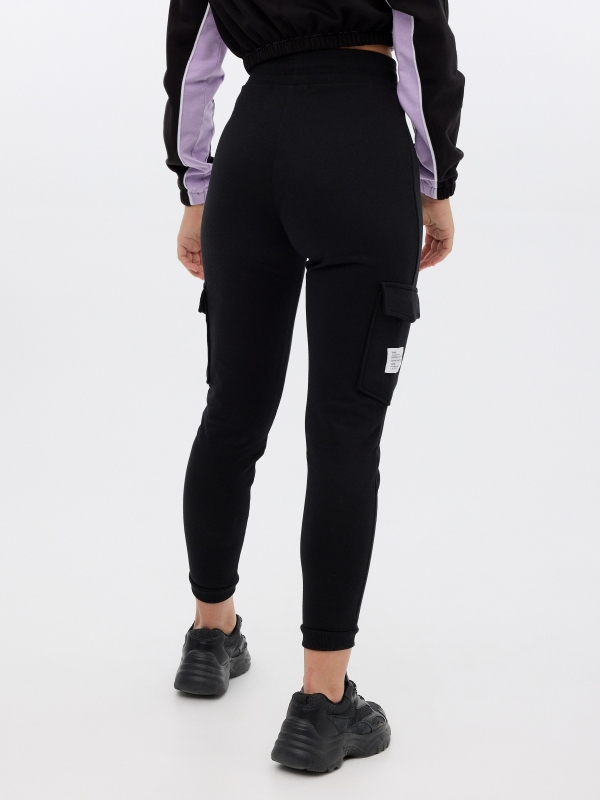 Black jogger pants with pockets black middle back view