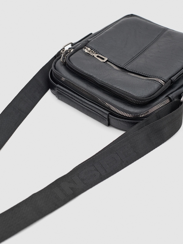 Black leather effect shoulder bag black detail view