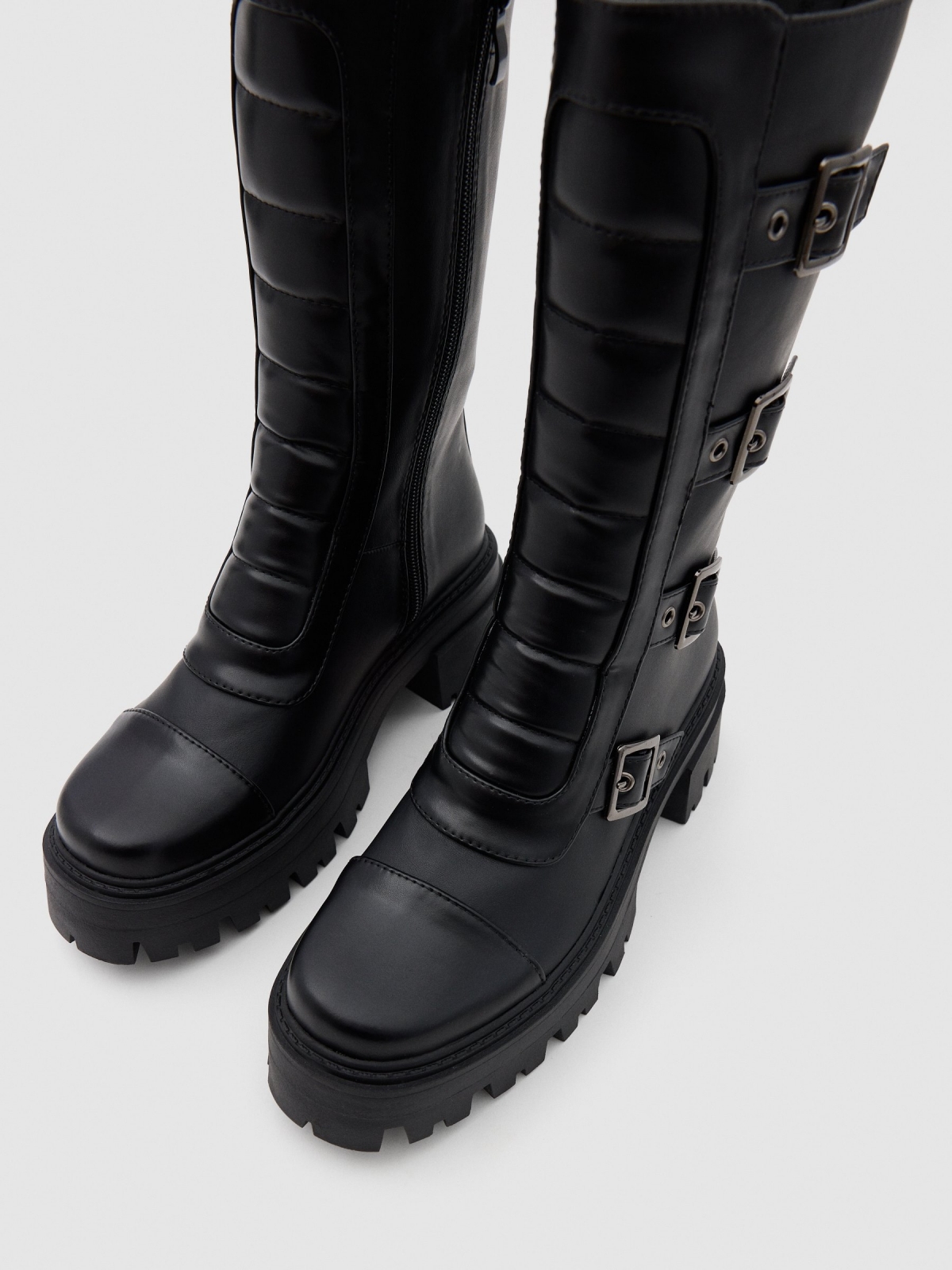 Mid-calf boot with buckles black detail view