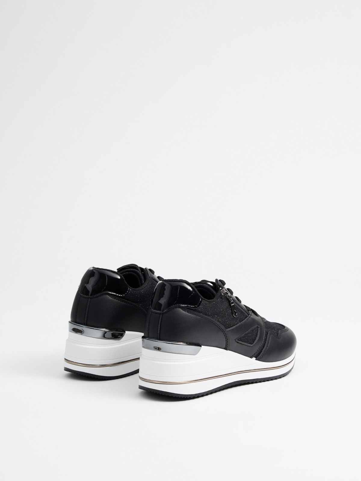 Modern wedge sneakers black 45º back view