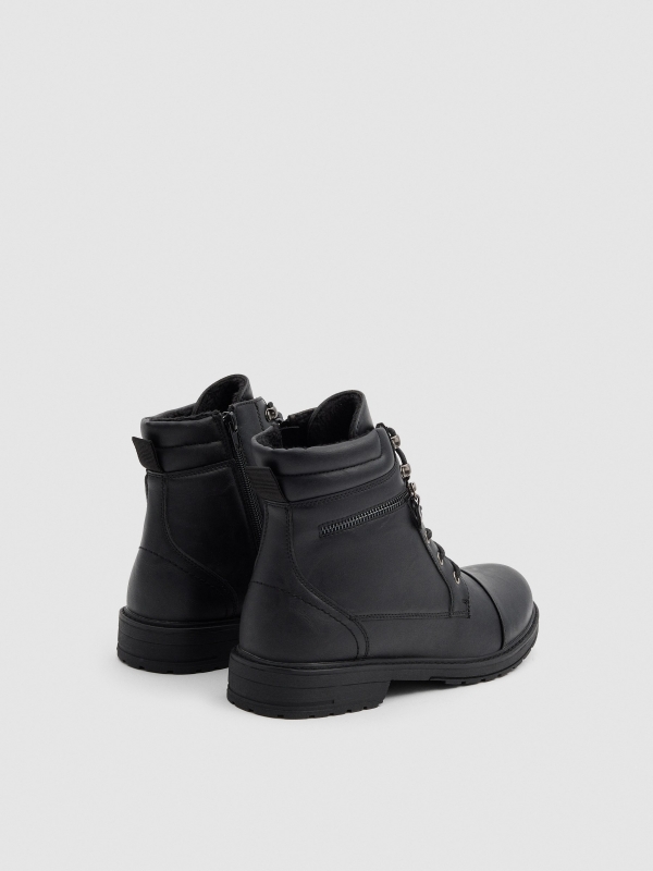 Black military boot with zip black 45º back view