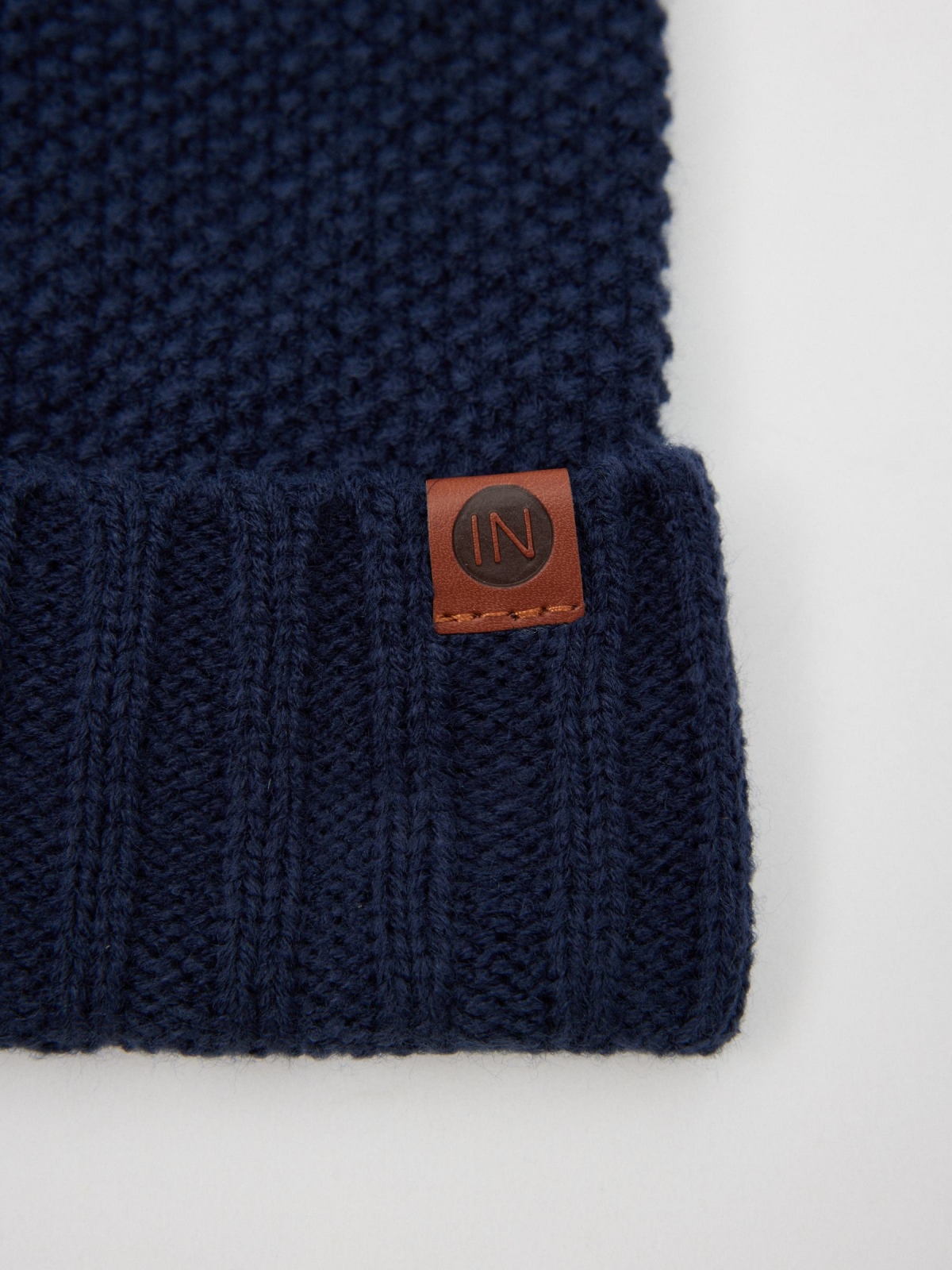 Polar fleece knit hat navy 45º back view