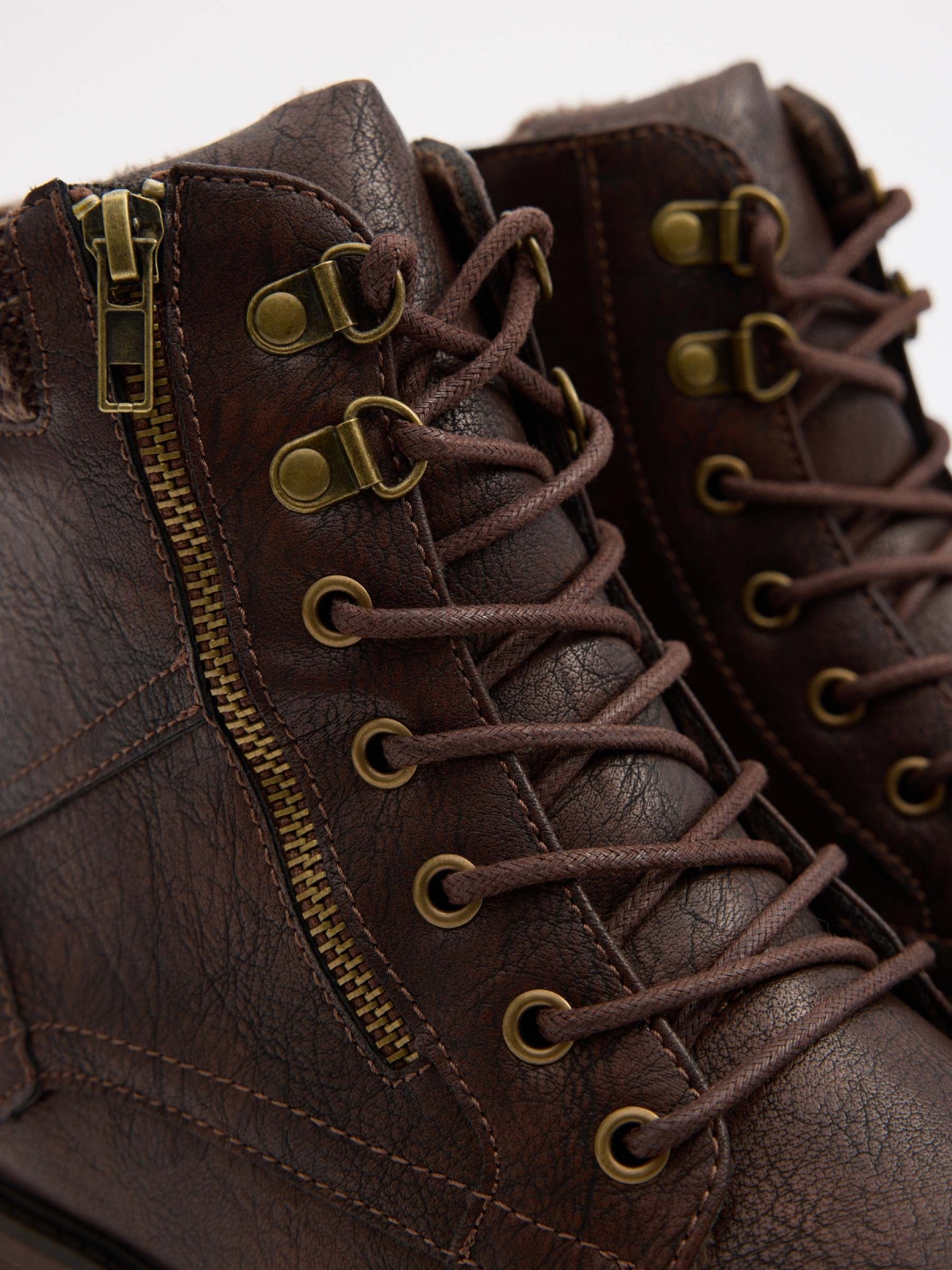 Brown military boot with zip brown detail view